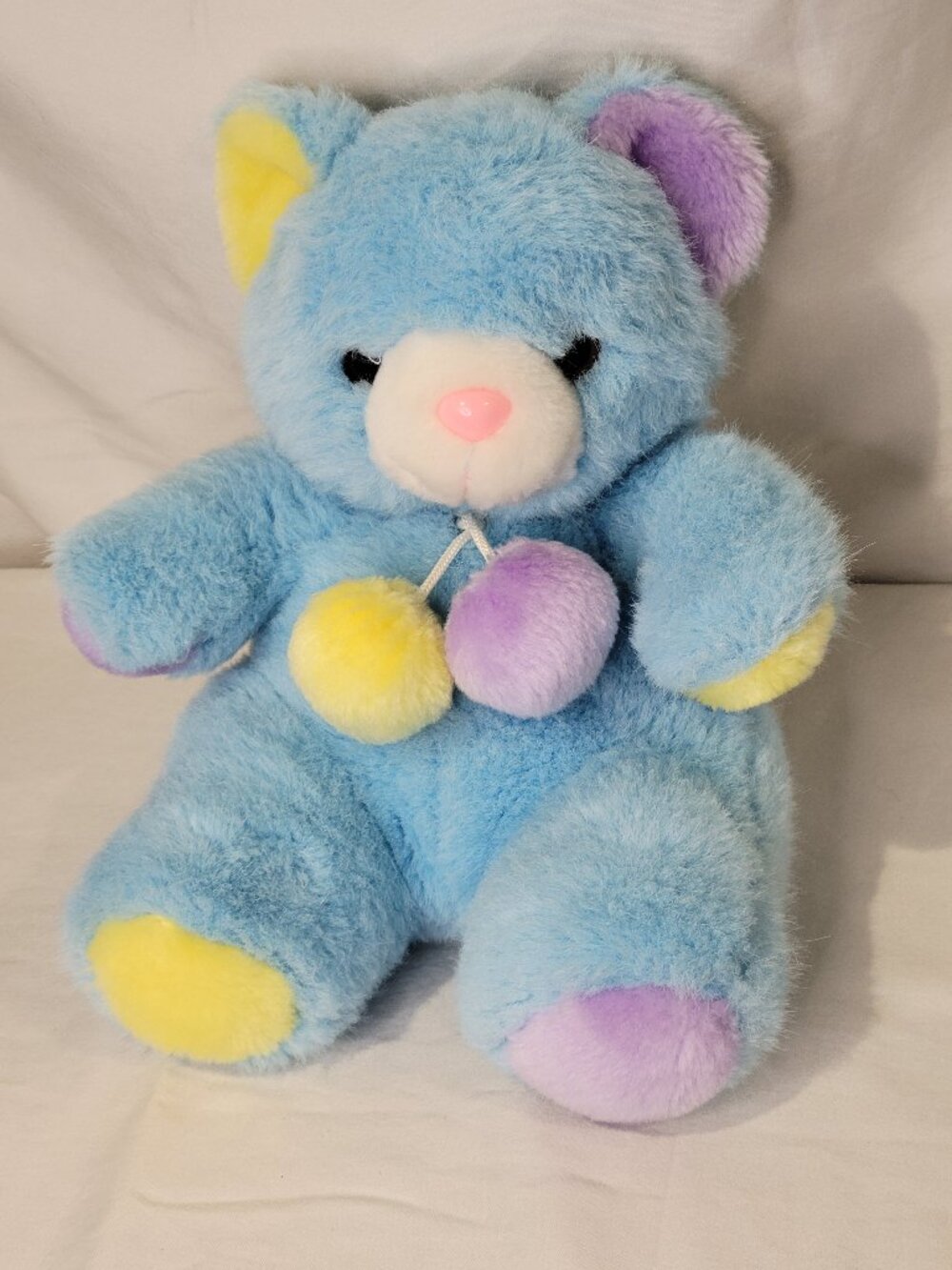 Teddy Bear Plush Stuffed Toy Color Block with Plush Pom-Poms